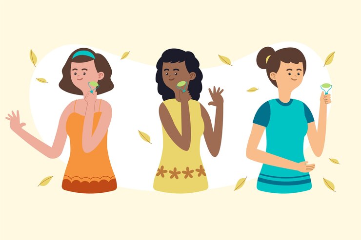 Free Vector people using jade roller