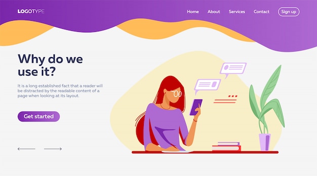 Free vector people using online apps set landing page template