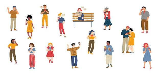 Free vector people using smartphones flat characters set