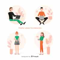 Free vector people using technological devices collection