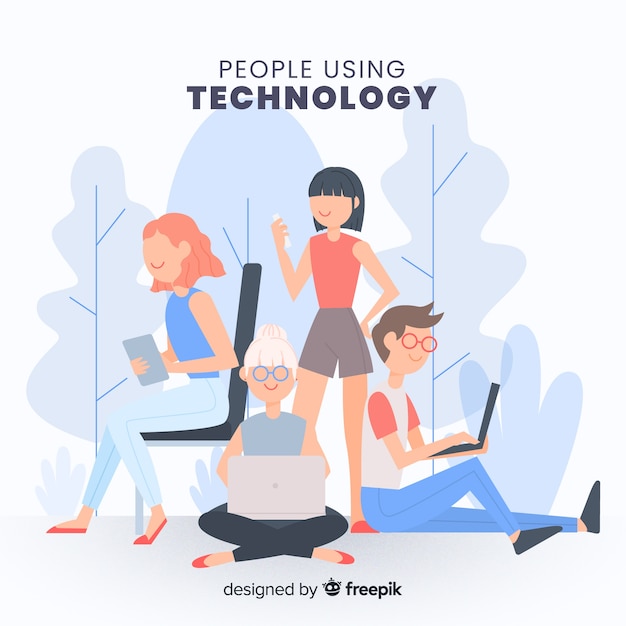 Free vector people using technological devices collection