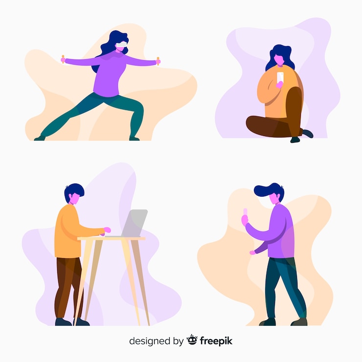 Free Vector people using technological devices