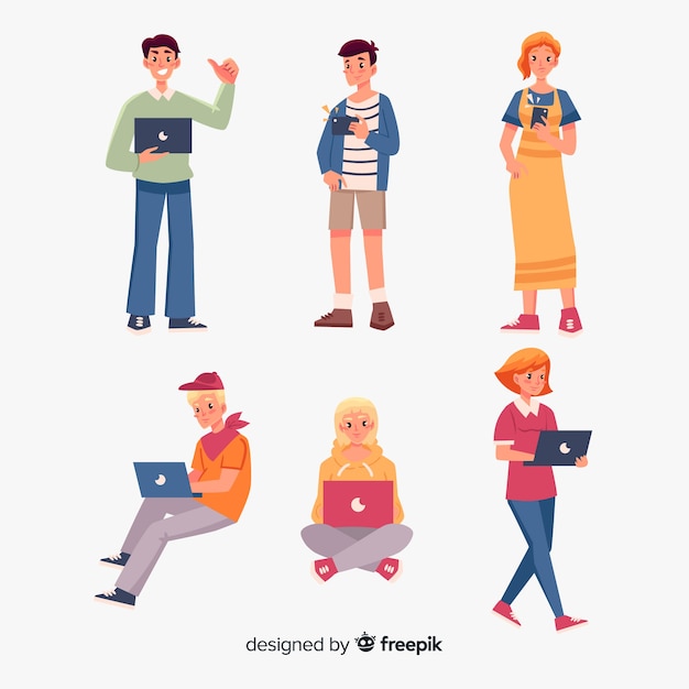 Free vector people using technological devices