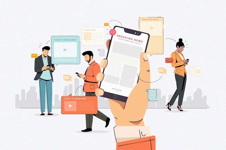 無料Vector ニュースに携帯電話を使用している人々