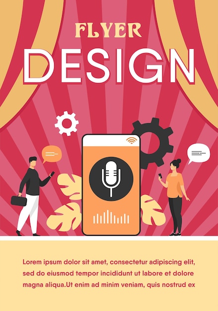 Vettore gratuito persone che utilizzano l'app dell'assistente vocale su smartphone con altoparlante sullo schermo