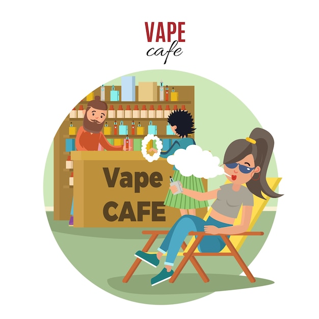 Vettore gratuito persone in vape cafe template