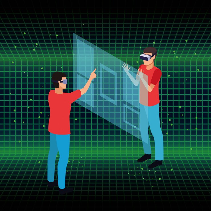 Free Vector people and virtual reality glasses technology