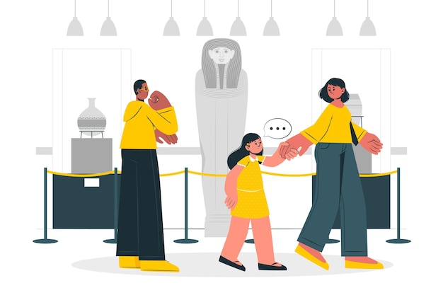 People visiting history museum concept illustration