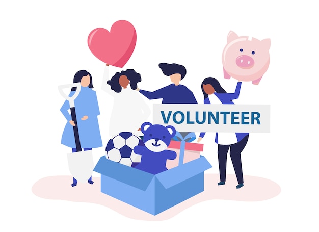 Free vector people volunteering and donating money and items