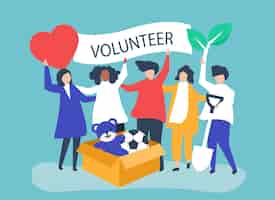 Free vector people volunteering and donating money