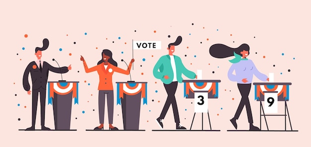 Бесплатное векторное изображение Люди голосуют сцены кампании своего президента