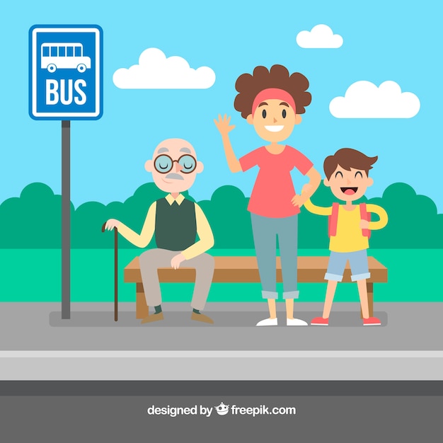 People waiting for the bus with flat design