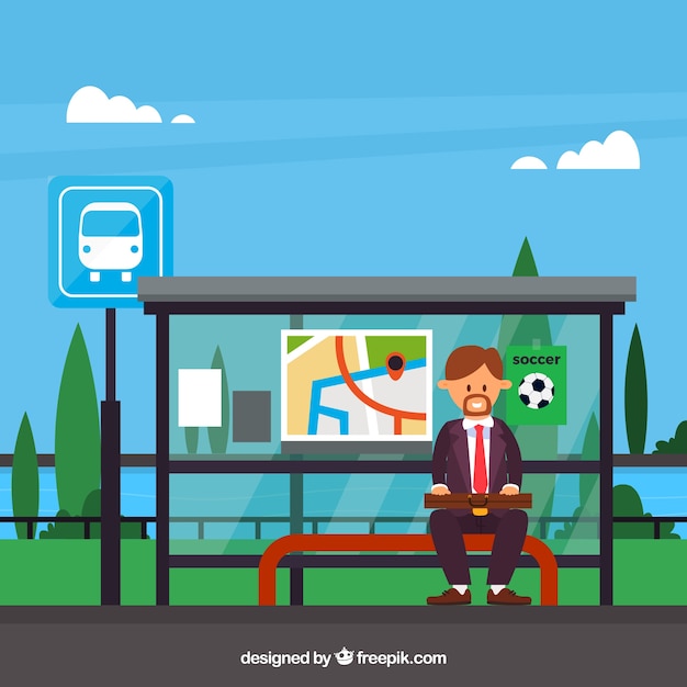 Free vector people waiting for the bus with flat design