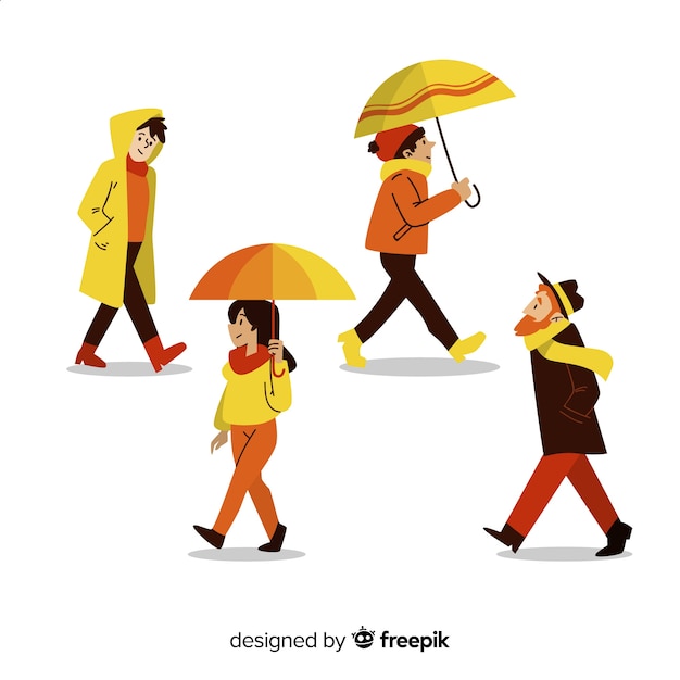 Free vector people walking in autumn collectio