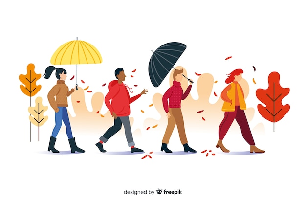 Free vector people walking in autumn collectio