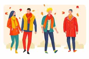 Free vector people walking in autumn illustration