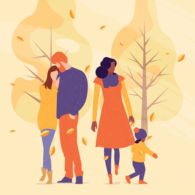 Free vector people walking in autumn park