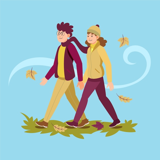 Free vector people walking in autumn together