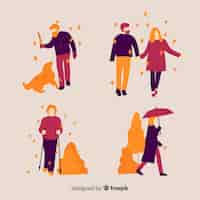 Free vector people walking in autumn