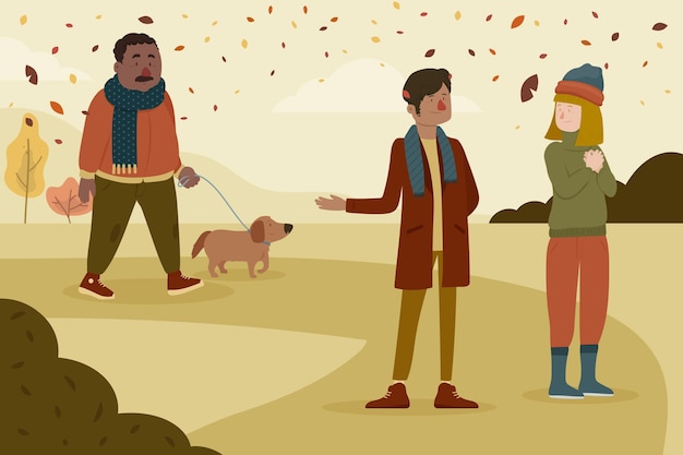 Free vector people walking in autumn