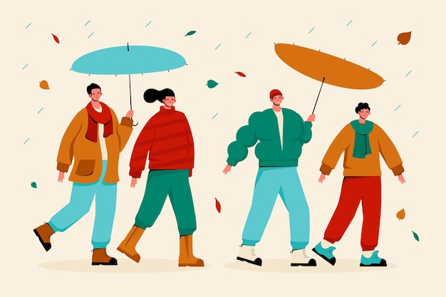 Free vector people walking in autumn