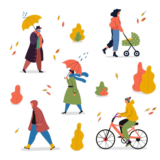 people walking in autumn