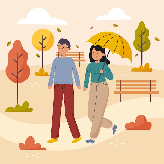 Free vector people walking in autumn