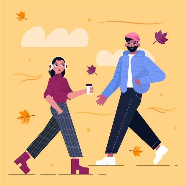 Free vector people walking in autumn