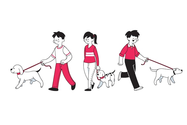 People walking the dog cartoon style