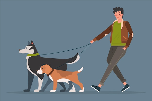 Free vector people walking the dog concept