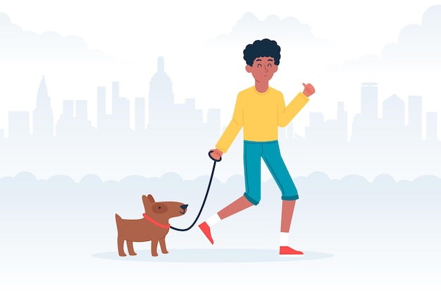 People walking the dog concept