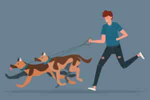Free vector people walking the dog illustration