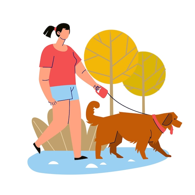 Free vector people walking the dog outdoors