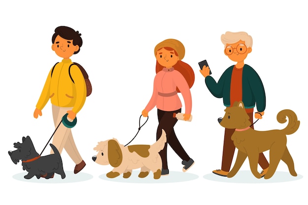 Люди гуляют с собакой