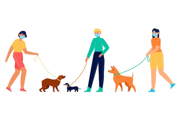 Free vector people walking the dog