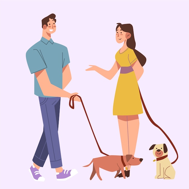 Люди гуляют с собакой