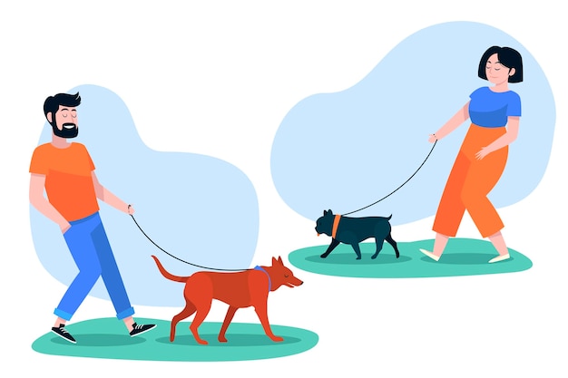 Free vector people walking the dog