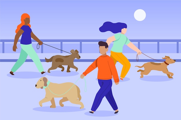 Free vector people walking the dog