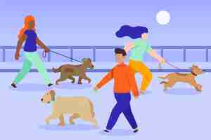 Free vector people walking the dog