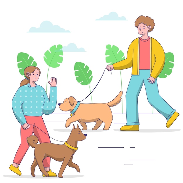 Free vector people walking the dog