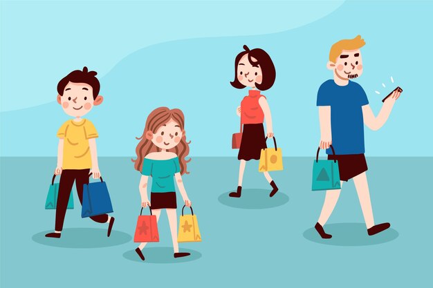 People walking and holding shopping bags