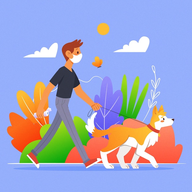 Бесплатное векторное изображение Люди гуляют с собакой
