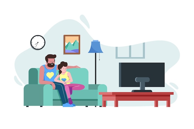 Бесплатное векторное изображение Люди смотрят фильм дома