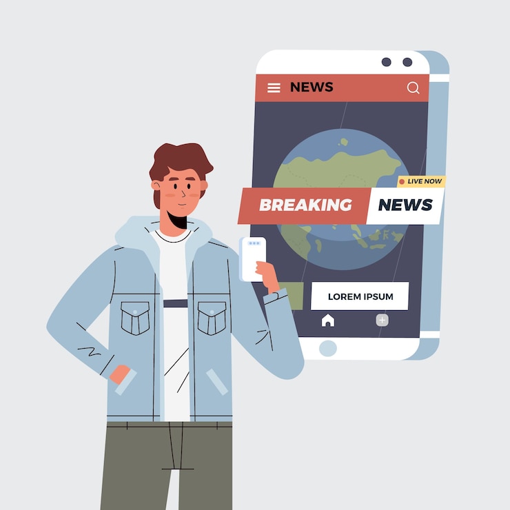 Free Vector people watching breaking news on the phone
