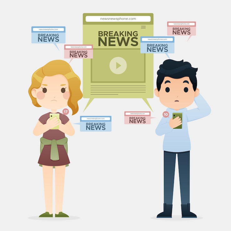 Free Vector people watching breaking news on the phone