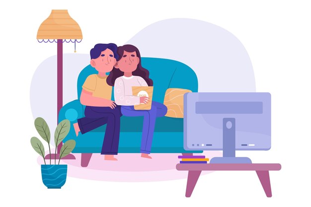 People watching a movie at home concept