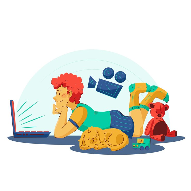 Free Vector people watching a movie at home