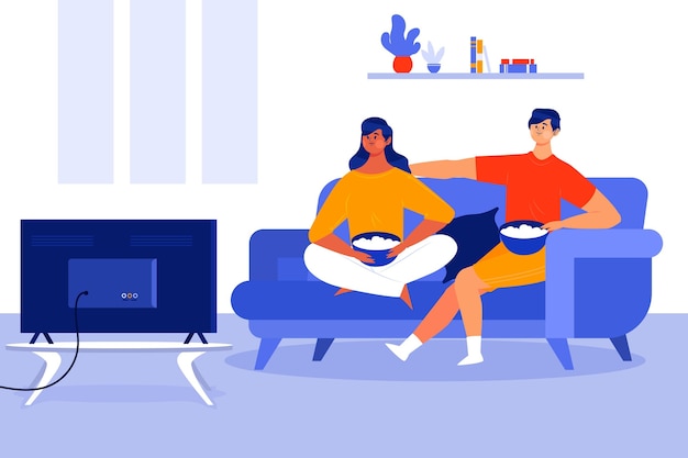 Free vector people watching a movie at home