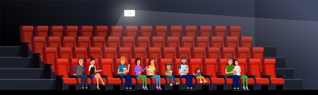 映画を見ている人のベクターイラストです 映画館のインテリア プレミアムベクター