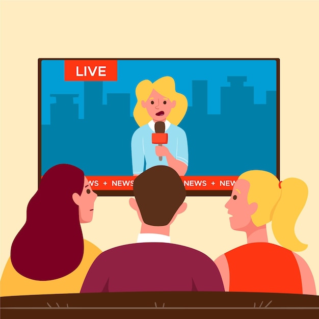 Free vector people watching the news at home on tv